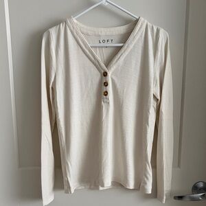 LOFT Ivory Long Sleeve Henley with Wooden Buttons
